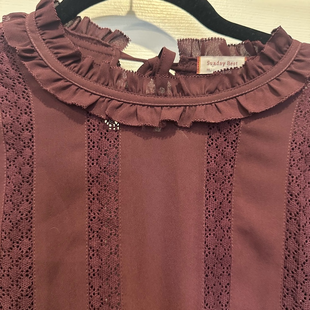 Aritzia Sunday Best Raleigh French Chic Burgundy Dress | Lace Ruffle Detail | XS - Picture 10 of 16